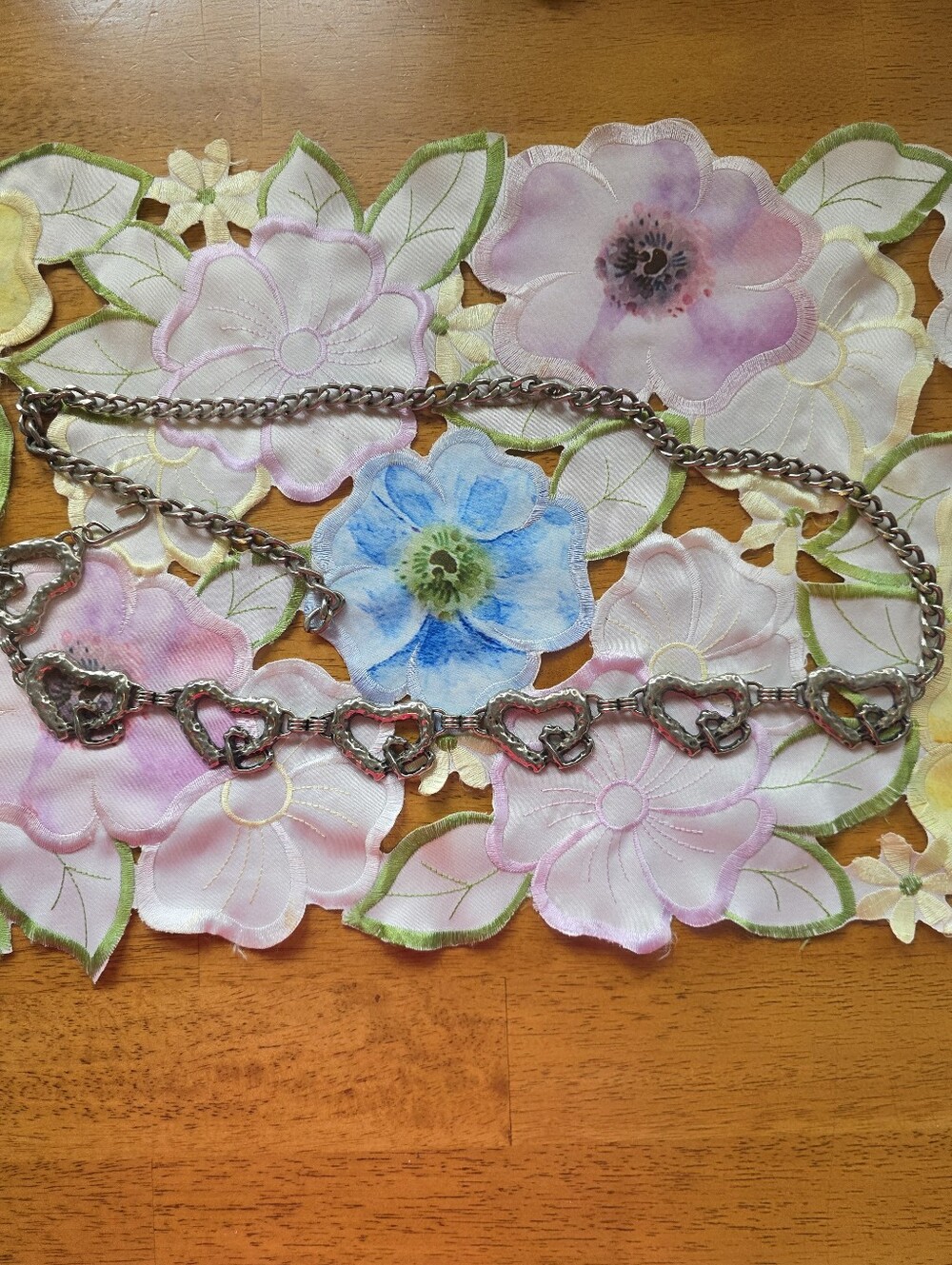 Vintage 90s Y2K Silver Heart Link Waist Chain Adjustable Belt